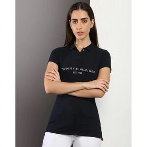 Tommy Hilfiger Polo Shirt Womens XXS Extra Extra Small‎ Navy Blue Logo